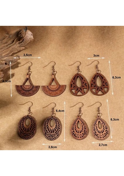 Oyma Retro Tarz Ahşap Küpe/model:4 modelleri