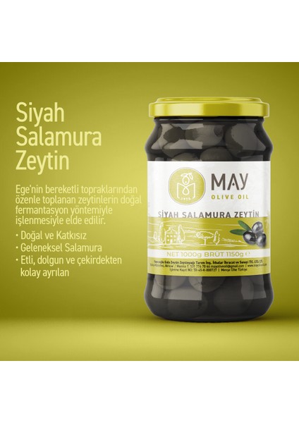 Doğal Siyah Salamura Zeytin - 1KG | MAY Olive Oil | Taze, Katkısız ve Ege'nin Özgün Lezzeti