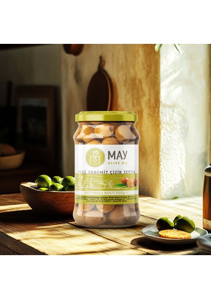 Yeşil Edremit Çizik Zeytin – 1 KG | MAY Olive Oil | Taze, Katkısız, Ege’nin Seçkin Lezzeti