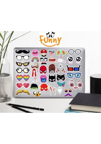 Eğlenceli Yüz Maskeleri Sticker Telefon Laptop Notebook Tablet Defter Matara Stiker Etiket