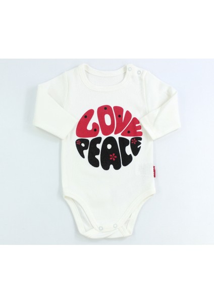 Love Peace Baskılı Bebek Uzun Kollu Çıtçıtlı Body, Zıbın