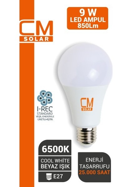 9W E27 Duy 6500K Beyaz Işık LED Ev Ampulü