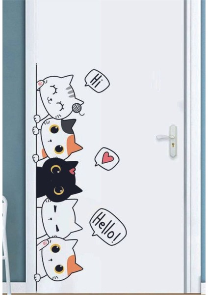 Sevimli Kediler Kapı Duvar Çocuk Odası Sticker