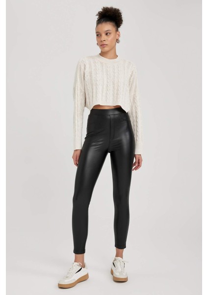 Coool Skinny Fit Basic Düz Normal Bel Suni Deri Tayt V0968AZ23AU fiyatları