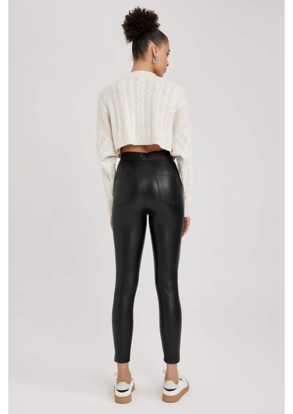 Coool Skinny Fit Basic Düz Normal Bel Suni Deri Tayt V0968AZ23AU indirimleri