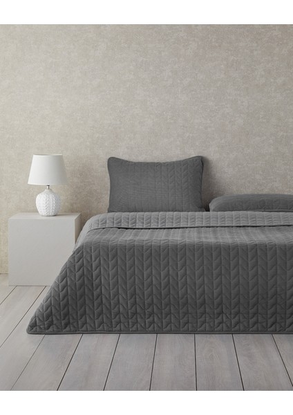 Trigon Fitilli Kadife Tek Kişilik Yatak Örtüsü Takımı 160X220 cm Antrasit