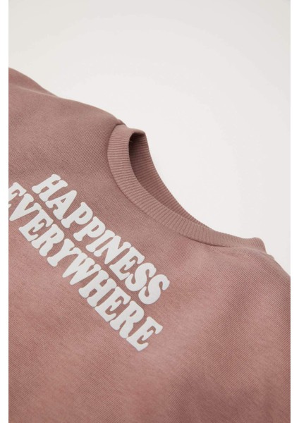Kız Bebek 2'li Takım Baskılı Bisiklet Yaka Sweatshirt Esnek Belli Eşofman Altı D5164A524WN modelleri