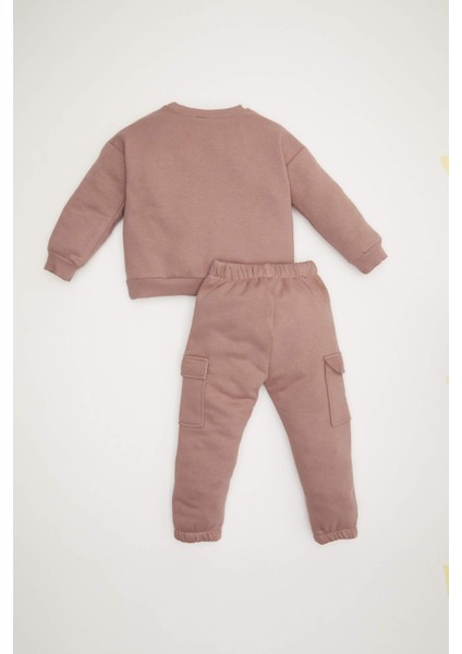 Kız Bebek 2'li Takım Baskılı Bisiklet Yaka Sweatshirt Esnek Belli Eşofman Altı D5164A524WN indirimleri