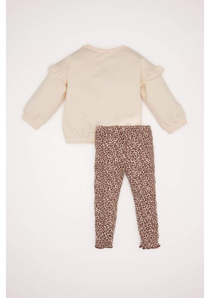 Kız Bebek 3'lü Takım Baskılı Bisiklet Yaka Sweatshirt Leopar Desenli Tayt D5148A524WN