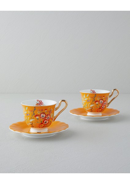 English Home Miranda New Bone China 4 Parça 2 Kişilik Çay Fincanı Takımı 220 ml Turuncu