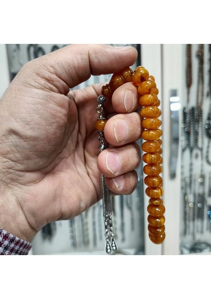 Bilek Boy Tekerlek Kesim Sıkma Kehribar Tesbih 12 x 7 mm fırsatları