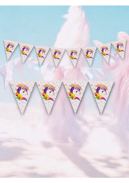 Unicorn Temalı 3 Metre Uzunluğunda Flama - Renkli ve Şık Doğum Günü ve Parti Süslemesi fiyatları