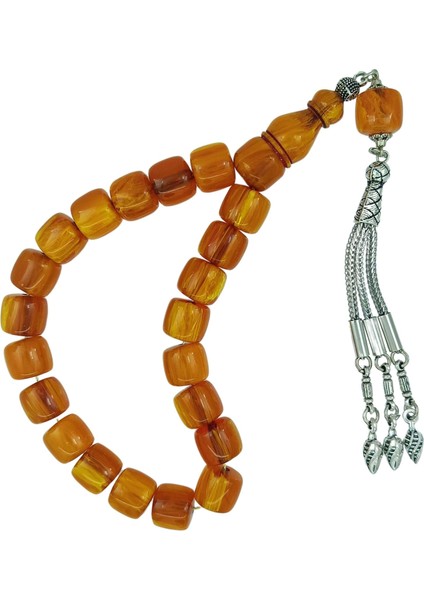 Eskitme Tarz Sarı Sıkma Kehribar Efe Tesbih 12 x 11 mm