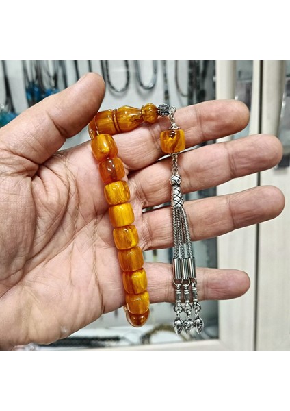 Eskitme Tarz Sarı Sıkma Kehribar Efe Tesbih 12 x 11 mm fiyatları