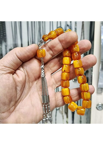 Eskitme Tarz Sarı Sıkma Kehribar Efe Tesbih 12 x 11 mm modelleri