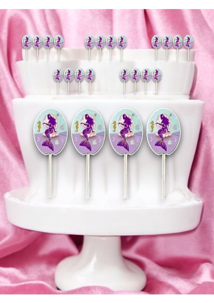 Deniz Kızı Temalı 16 Adet Kürdan - Doğum Günü ve Parti Ikramları Için Şık Süsleme