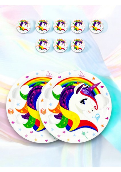 Unicorn Temalı 8 Adet Parti Tabağı - Doğum Günü ve Özel Etkinlikler Için Eğlenceli Süslemeler