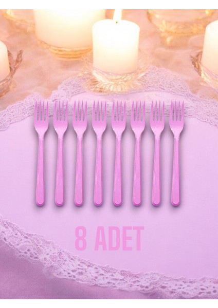 Pembe Renk 8 Adet Plastik Parti Çatalı - Doğum Günü ve Özel Etkinlikler Için Şık ve Kullanışlı