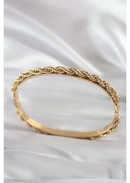 Populermarketim - 316L Çelik Gold Renk Burgu Zincir Model Kadın Kelepçe