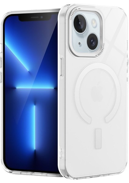 Apple iPhone 15 Kılıf Metal Lens Çerçeveli ve Tuşlu Wireless Şarj Özellikli Sert Pc Troy Kapak