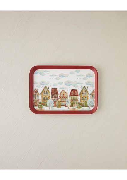 English Home Snowy Melamin Kaydırmaz Tepsi 27X36 cm Kırmızı - Yeşil