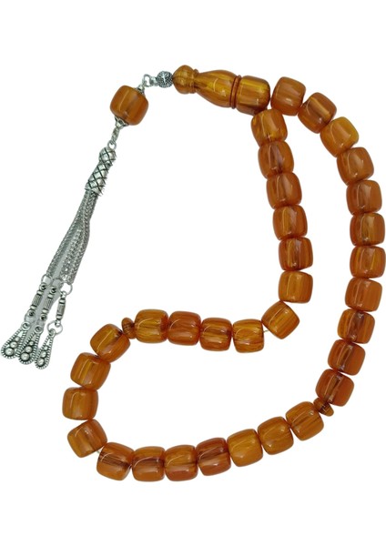 Eskitme Tarz Sarı Sıkma Kehribar Tesbih 12 x 11 mm