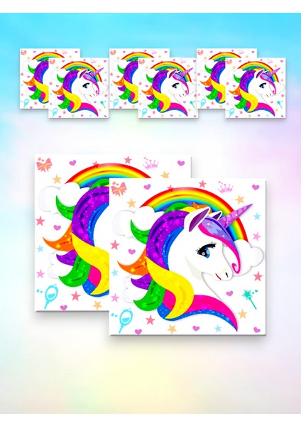 Unicorn Temalı 16 Adet Peçete - Doğum Günü ve Parti Ikramları Için Renkli Peçeteler