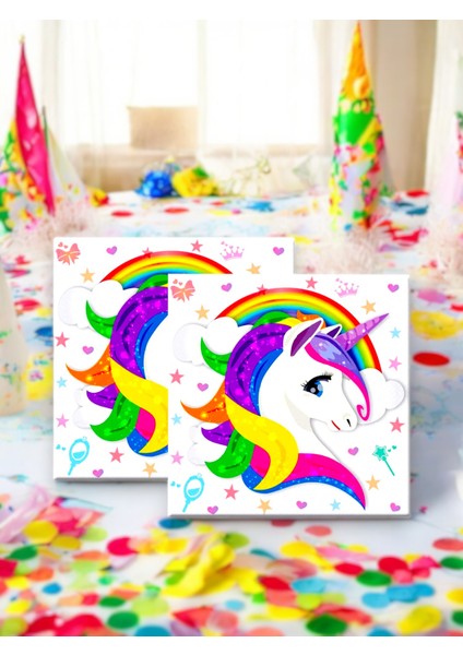 Unicorn Temalı 16 Adet Peçete - Doğum Günü ve Parti Ikramları Için Renkli Peçeteler