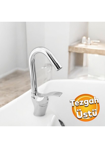 Kısa Kuğu Batarya Duş Bulaşık Musluğu Lavabo Banyo Mutfak Bataryası Mermer Üstü Çift Su Giriş Evye