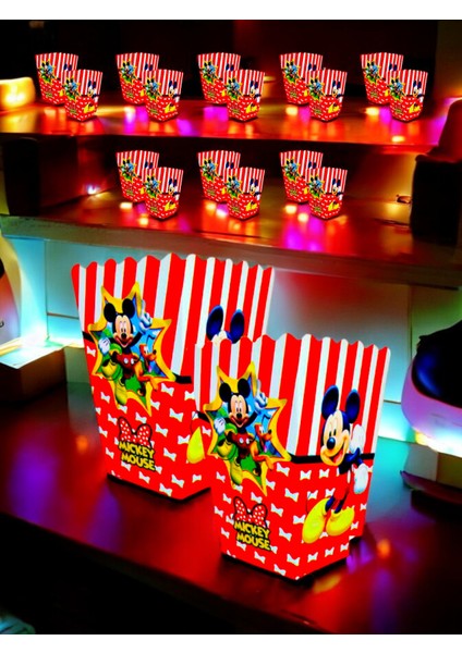 Mickey Mouse Temalı 8 Adet Mısır Kutusu - Çocuk Doğum Günü ve Temalı Partiler Için