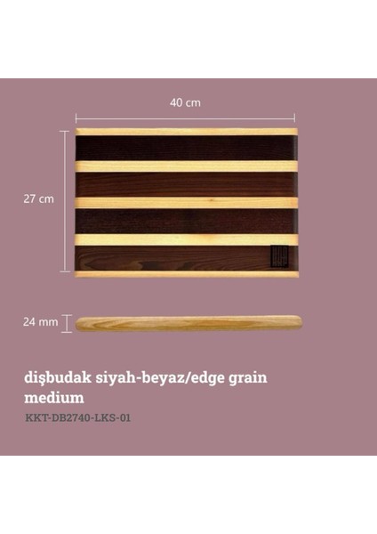 KAF Ahşap Lüks Kesme Tahtası Dişbudak Siyah-Beyaz