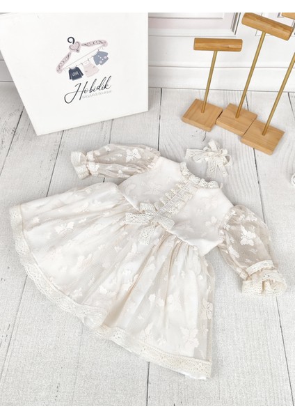 Kız Bebek Doğum Günü Parti Mevlüt Krem Dantel Vintage Elbise Set