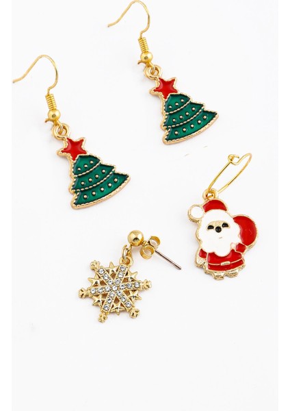 Yılbaşı Teması Sallantılı Küpe 4'lü Paket