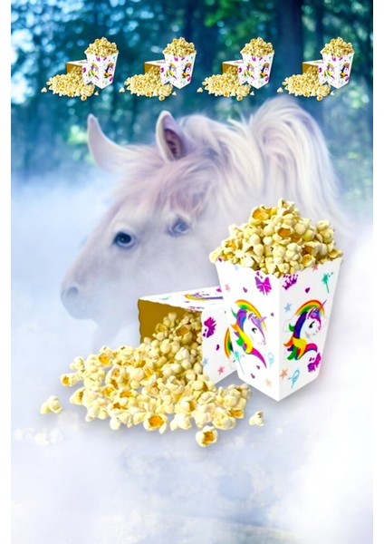 Vibe Home Unicorn Temalı 8 Adet Mısır Kutusu - Doğum Günü ve Parti Ikramları Için