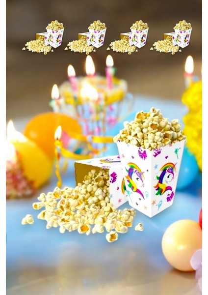 Vibe Home Unicorn Temalı 8 Adet Mısır Kutusu - Doğum Günü ve Parti Ikramları Için fiyatları