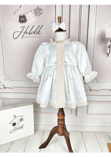 Hobidik Baby Çocuk Somon Önden Dantelli Saten Elbise Set