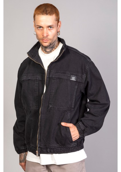 Oversize Siyah Yıkamalı Modelli Erkek Fermuarlı Bomber Kot Ceket modelleri