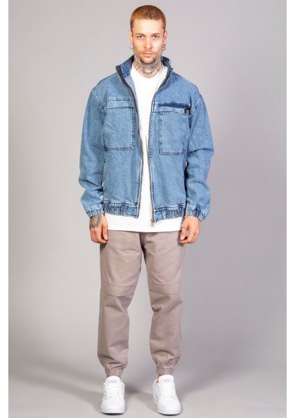 Oversize Buz Mavi Yıkama Modelli Erkek Fermuarlı Bomber Kot Ceket fırsatları