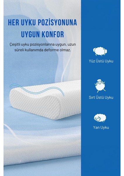 Ortopedik Rahat Memory Foam Yüksek Boyun Destekli Visco Yastık 60X40X10 cm