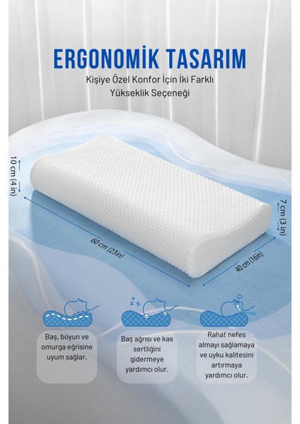 Ortopedik Rahat Memory Foam Yüksek Boyun Destekli Visco Yastık 60X40X10 cm