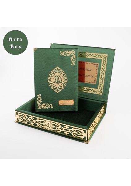 Raşel Kutulu Hediyelik Kuran-I Kerim (Orta Boy, Yeşil, Şems Lafzatullah Gold Pleksi)