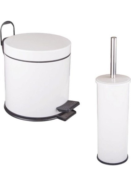 Pedallı Çöp Kovası &wc Fırçalık 2'li Set Beyaz