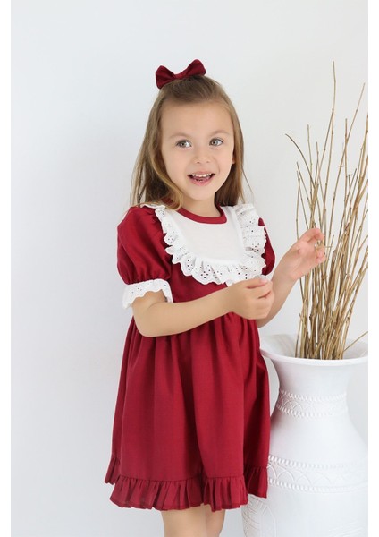 Kız Çocuk Ruby Fırfırlı Dantel Detaylı Kısa Kollu Elbise Bandana Takım