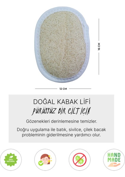 Doğal Kabak Lifi Oval Kese, Banyo Kesesi, Organik, Cilt Bakımı