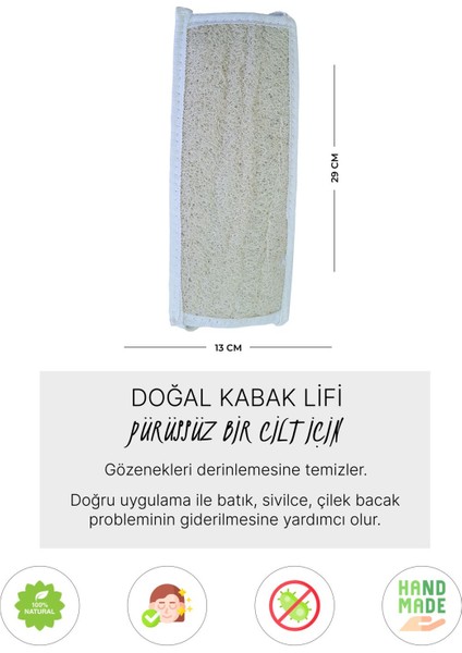 Doğal Kabak Lifi Uzun Sırt Kese, Banyo Kesesi, Organik Kese, Cilt Bakımı