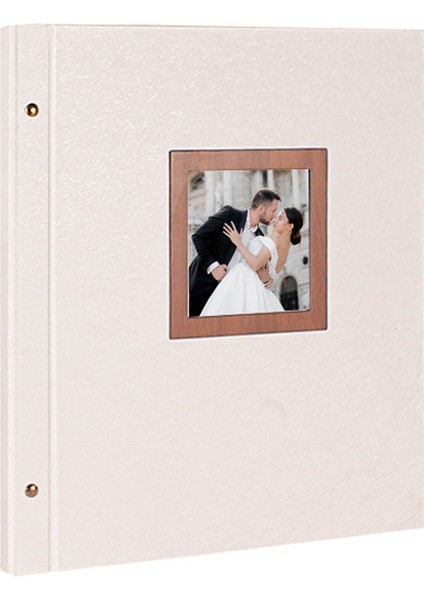 30 Sayfa Yapışkanlı Pencereli Beyaz Fotoğraf Albümü - 34x37cm