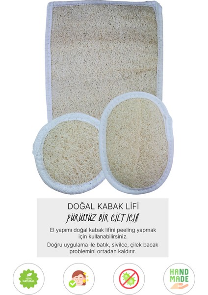 Doğal Kabak Lifi Büyük Kare + Oval + Yüz, Banyo Kesesi, Organik, Cilt Bakımı