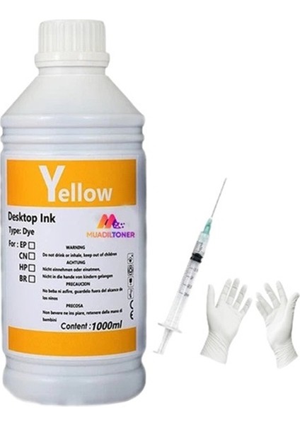 Epson L1455 1 Litre Sarı Muadil Mürekkep +Enjektör+Eldiven