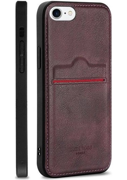 Apple iPhone 8 Kartlıklı Rich Boss Lüx Deri Kılıf Koyu Kırmızı