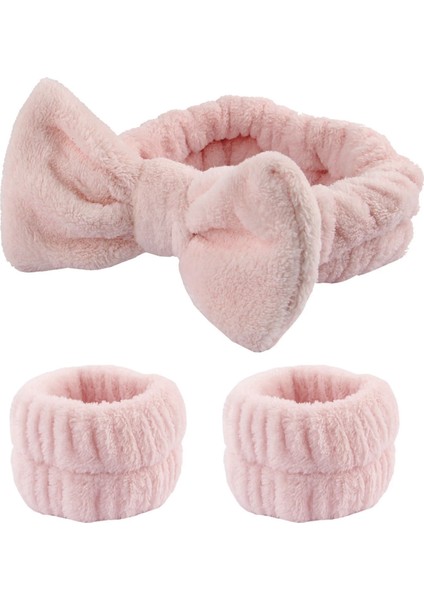 Fiyonk ve Kolluklu Peluş Bandana Makyaj Spa Saç Bandı Pudra Pembe fiyatları